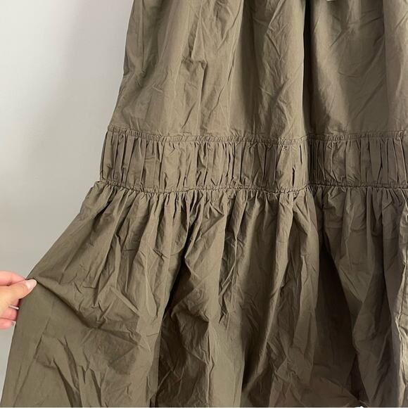 Lee Mathews | Women’s Annie Skirt Olive Green Juniper Pull-On Drawstring Tiered - Picture 4 of 10